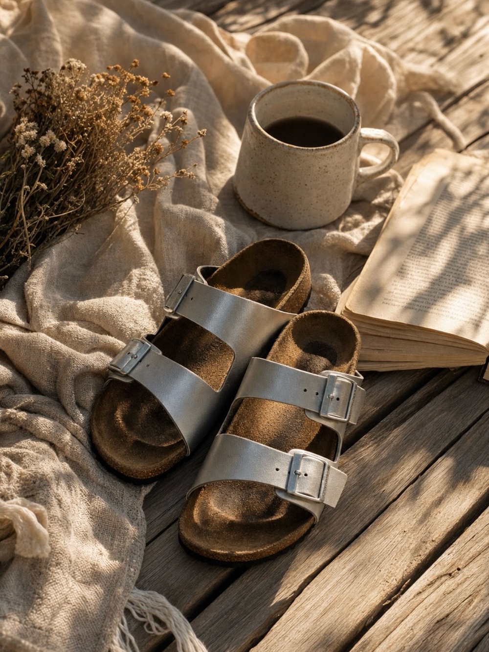 Birkenstock Arizona Silver Metallic Double Strap Sandals Size 37 L6.5